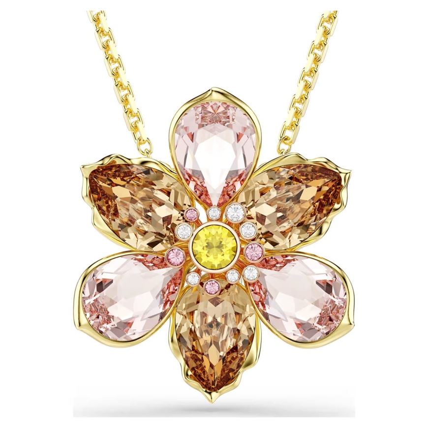 Foto de Colgante y Broche Idyllia Tallas mixtas, Flor, Multicolor, Baño tono oro
