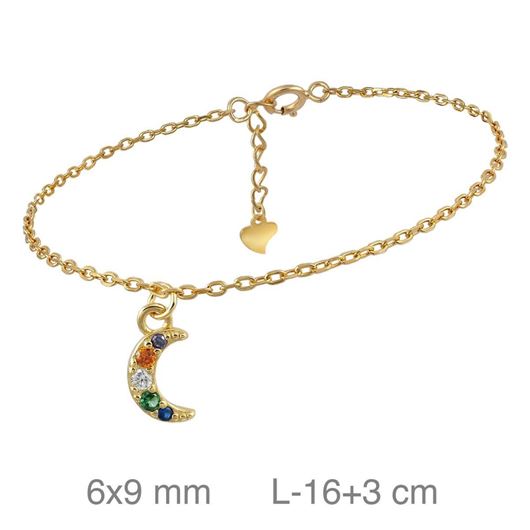 Picture of Pulsera de plata baño de oro con colgante de luna y circonitas multicolor