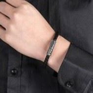 Foto de Pulsera acero y cuero negro