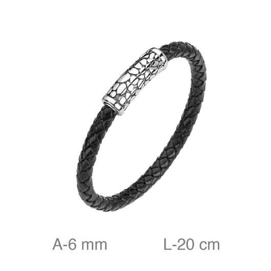 Foto de Pulsera acero y cuero negro