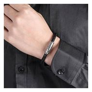 Foto de Pulsera acero y cuero negro