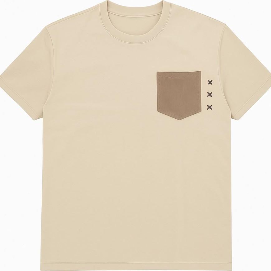 Foto de Camiseta beige con bolsillo de ante color visón