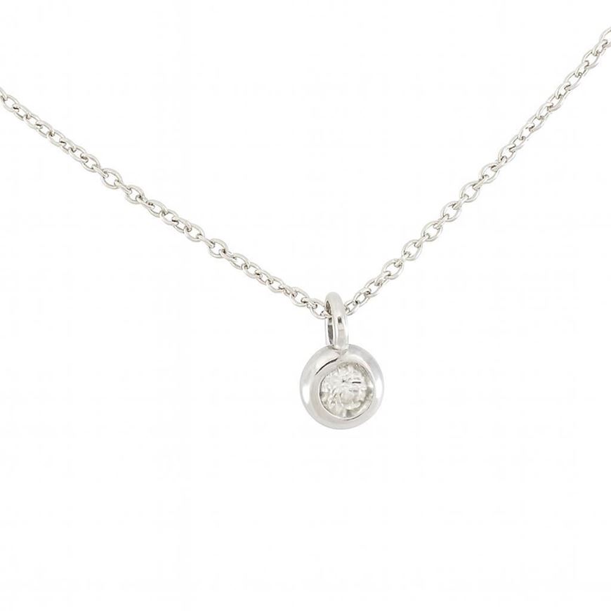 Foto de Gargantilla en oro blanco 18kt y chatón con 1 brillante 0,03ct, Color G, Pureza SI
