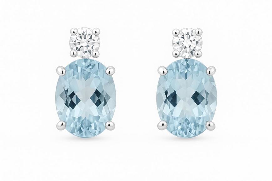 Foto de Pendientes oro blanco y agua marina y diamante