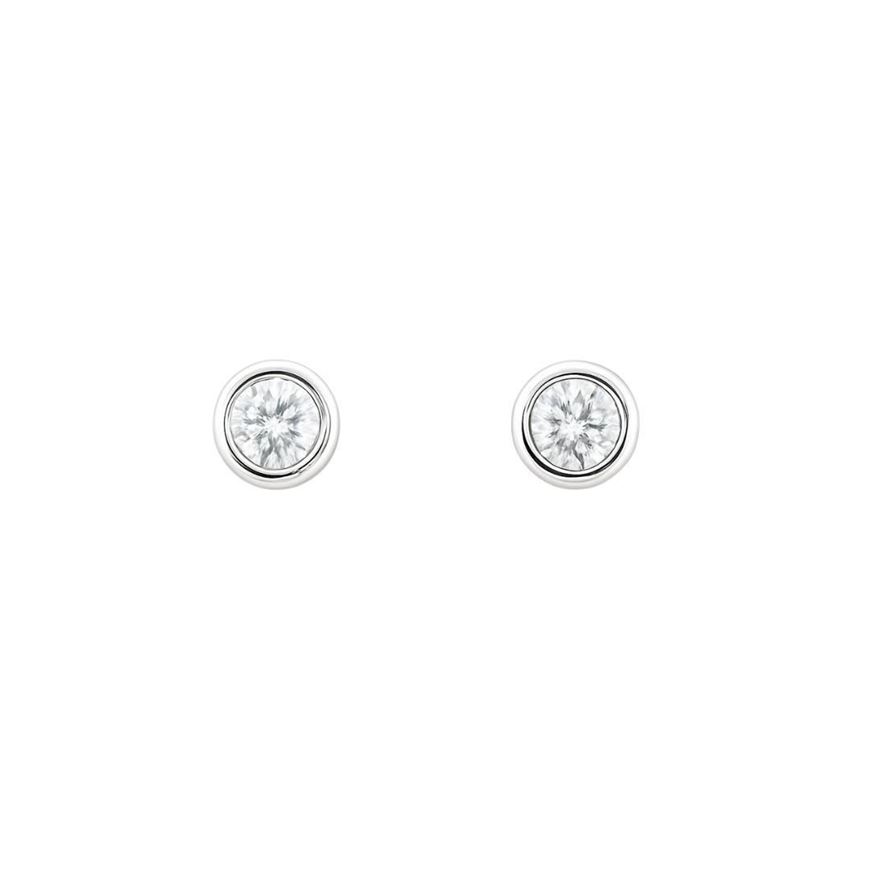 Foto de Pendientes chatones en oro blanco 18kt y 2 brillantes 0,20ct, Color H, Pureza SI