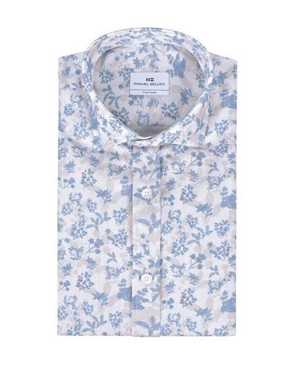 Foto de Camisa Sport Slim Fit Beige Estampado Floral Azul
