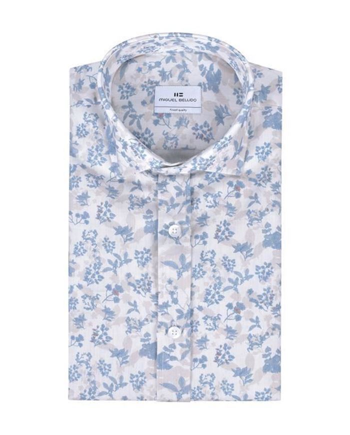 Foto de Camisa Sport Slim Fit Beige Estampado Floral Azul