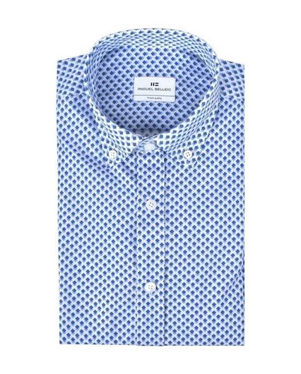 Foto de Camisa Sport Slim Fit Microestampado Geométrico Azul
