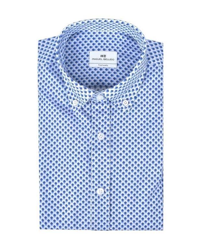 Foto de Camisa Sport Slim Fit Microestampado Geométrico Azul