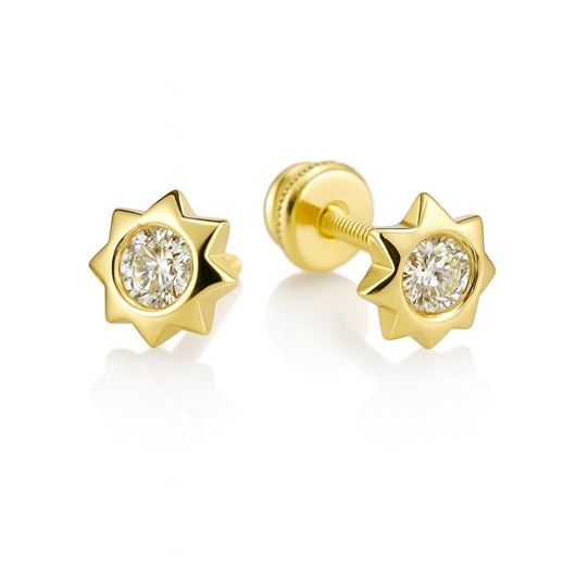Foto de Pendientes de bebé Sol en oro amarillo 18k con circonitas blancas