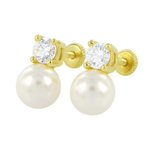 Foto de Pendientes de bebé Tú y Yo en oro amarillo 18k con perla y circonita blanca