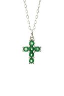 Foto de Cruz de oro blanco 18kt y circonitas verde esmeralda