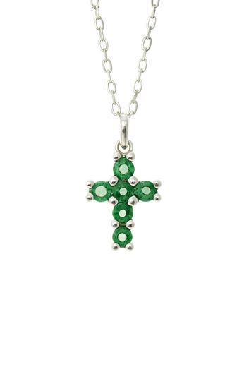 Foto de Cruz de oro blanco 18kt y circonitas verde esmeralda