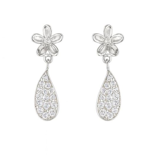 Foto de Pendientes oro blanco 18kt flor y gota con circonitas