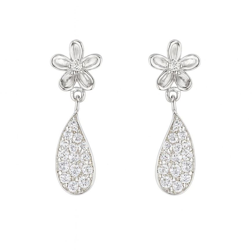 Foto de Pendientes oro blanco 18kt flor y gota con circonitas