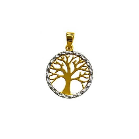 Foto de Colgante árbol de la vida en oro amarillo 18kt y borde de oro blanco diamantado