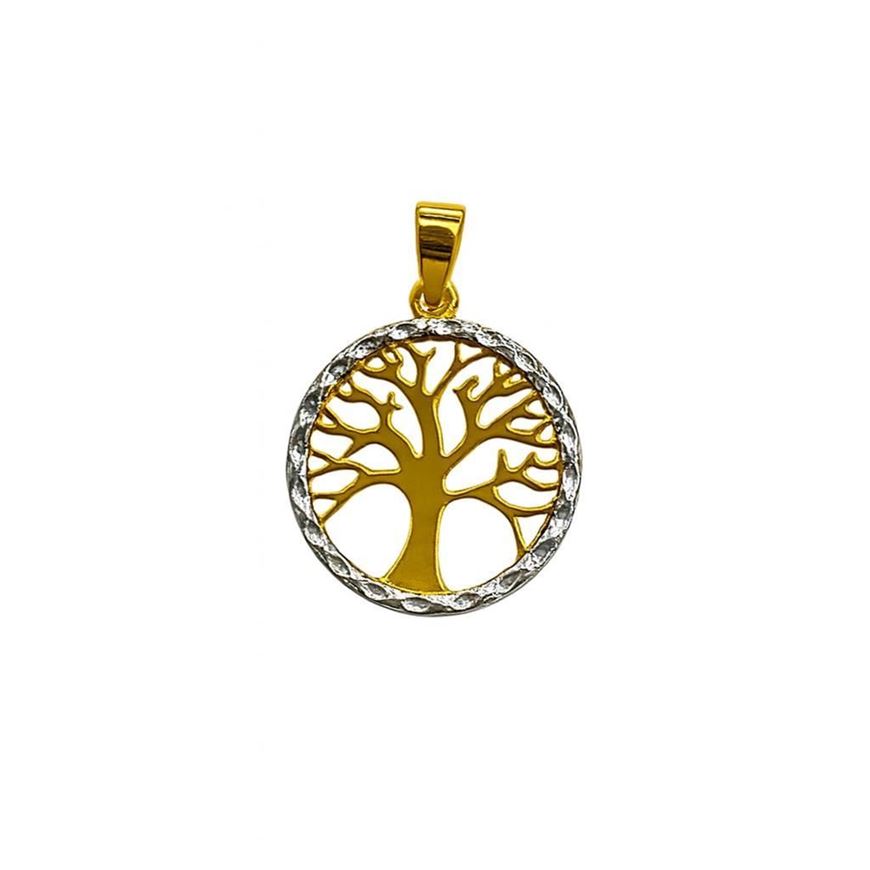 Foto de Colgante árbol de la vida en oro amarillo 18kt y borde de oro blanco diamantado
