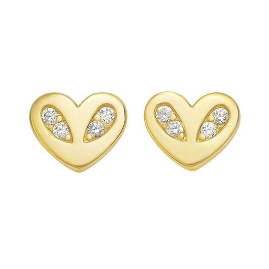 Foto de Pendientes Dormilones Corazón y Circonitas en Oro Amarillo 18kt