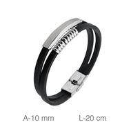 Foto de Pulsera acero y cuero negro con placa