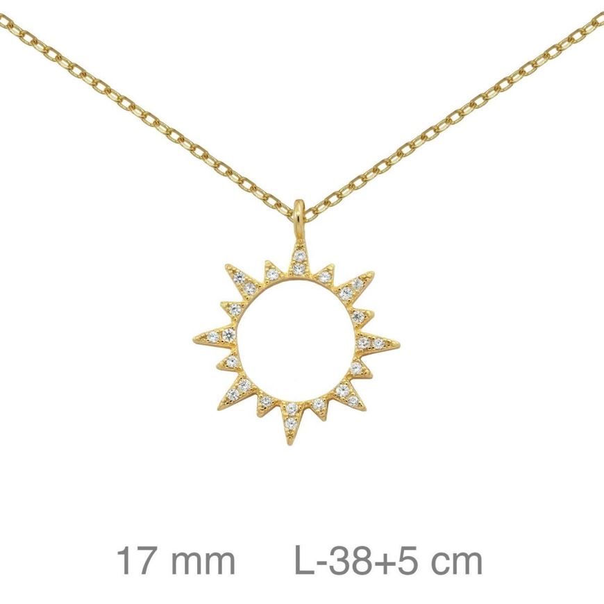 Foto de Gargantilla de plata con baño de oro y colgante de sol con circonitas