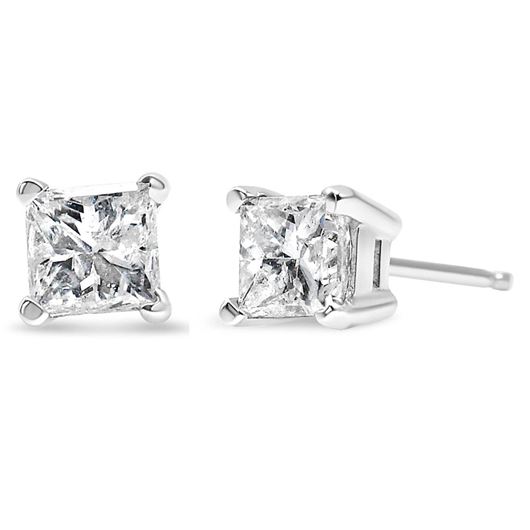 Foto de Pendientes de bebé punto de luz en oro blanco 18kt y circonitas talla princesa