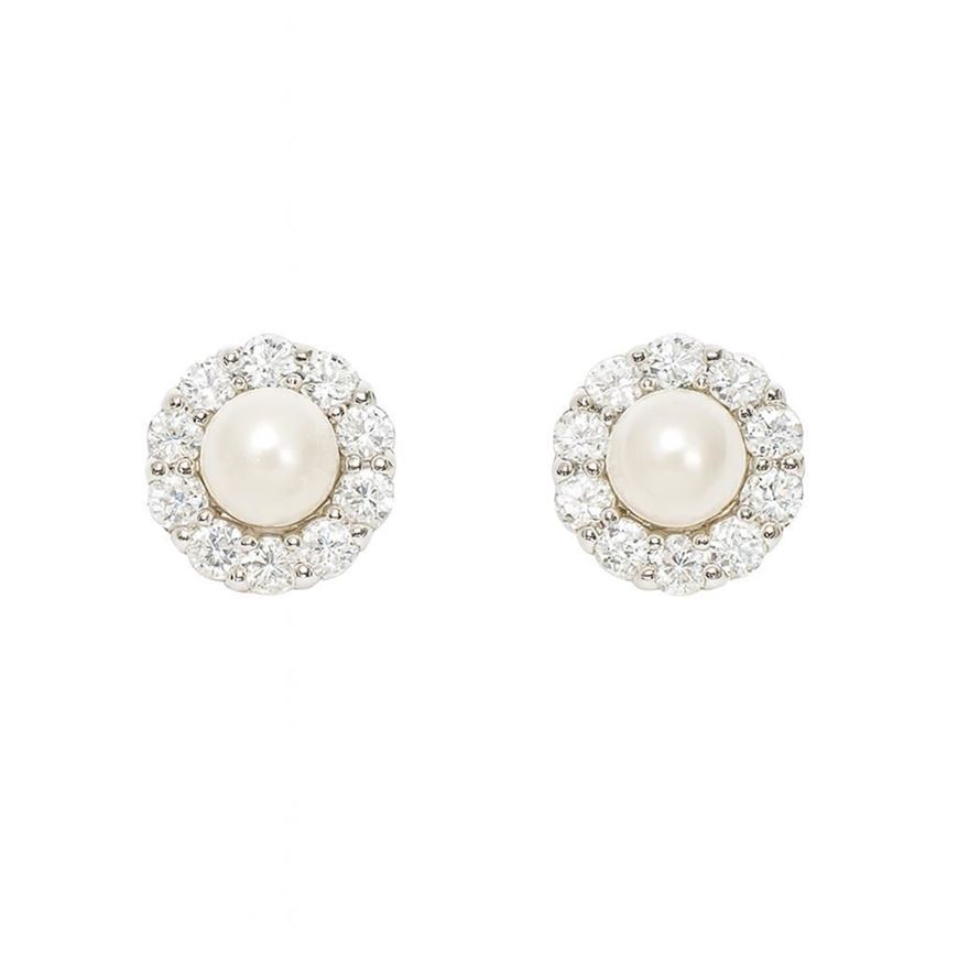 Foto de Pendientes de bebé en oro blanco 18kt, perlas y circonitas blancas