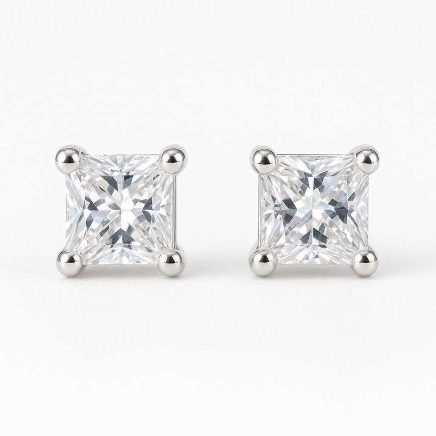 Foto de Pendientes de bebé en oro blanco 18kt y circonitas blancas talla princesa