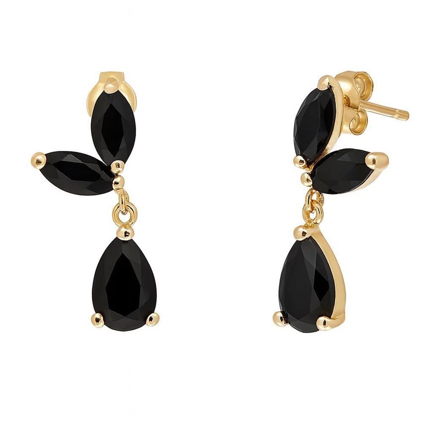 Foto de Pendientes de oro amarillo 18k con azabaches en talla marquesa y pera