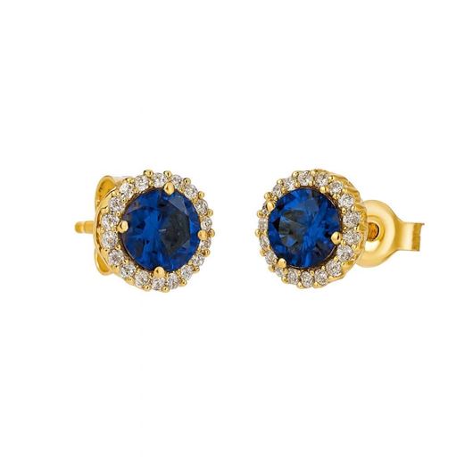 Foto de Pendientes de oro amarillo 18k con circonitas azules y orla de circonitas blancas