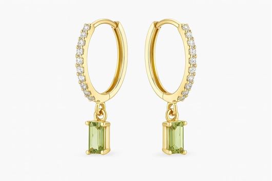 Foto de Pendientes de aro en oro amarillo 18k con circonitas verdes olivina y blancas