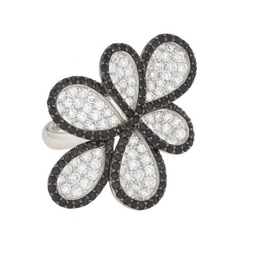 Foto de Anillo Flor de plata con circontias blancas y negras
