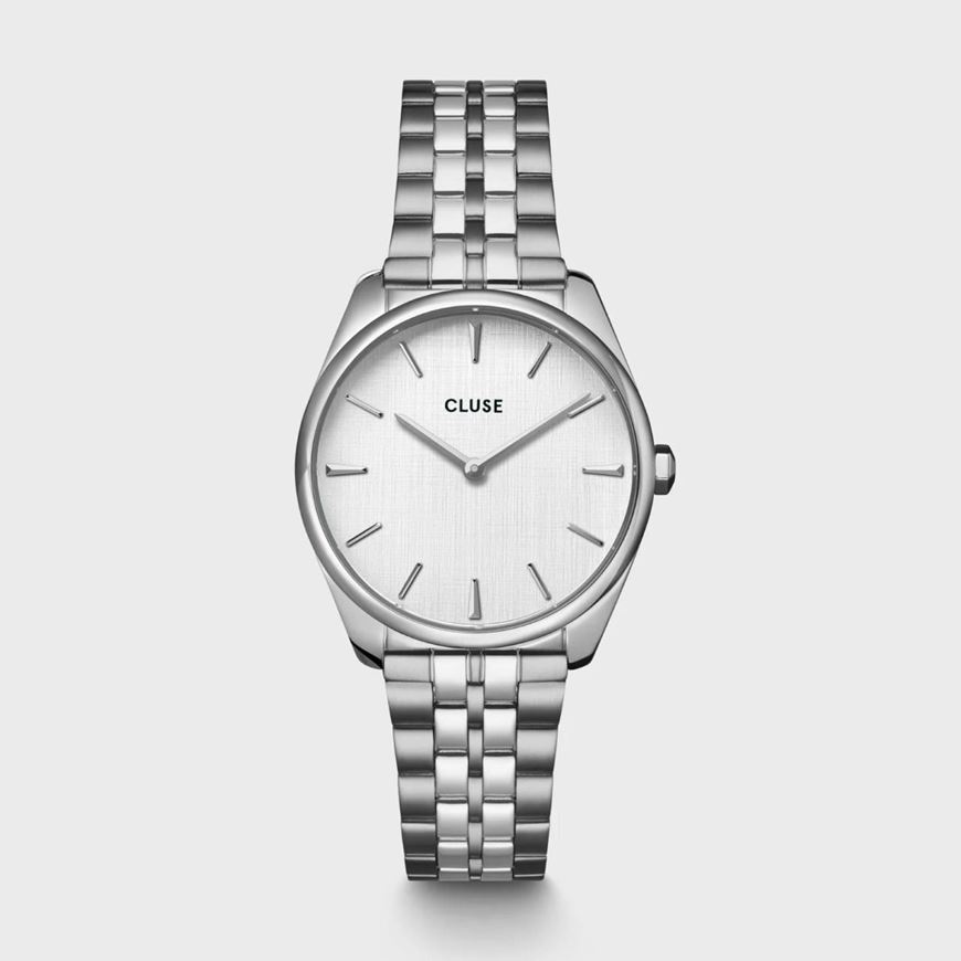 Foto de Reloj Cluse Féroce Petite de acero, lino plateado y color plata.