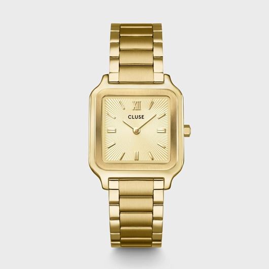 Foto de Reloj Cluse Gracieuse de acero, con textura de rayos de sol, color dorado