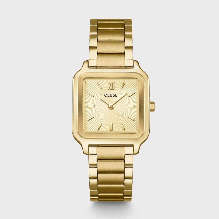 Picture of Reloj Cluse Gracieuse de acero, con textura de rayos de sol, color dorado