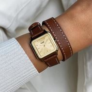 Foto de Reloj Cluse Gracieuse Petite, doble piel, piedras blancas, color cáscara de nuez, color oro completo