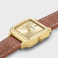 Foto de Reloj Cluse Gracieuse Petite, doble piel, piedras blancas, color cáscara de nuez, color oro completo