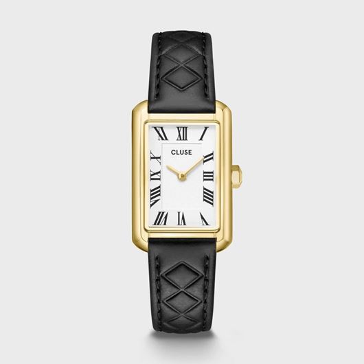 Foto de Reloj Cluse Belisenna de piel, acolchado negro, color dorado