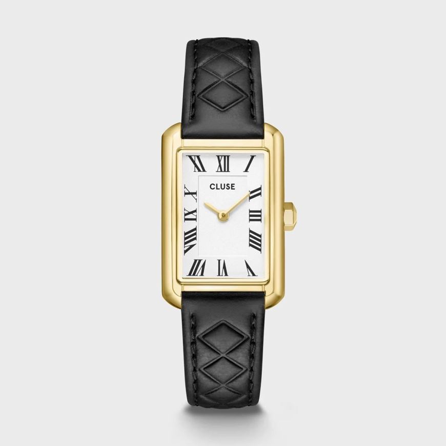Foto de Reloj Cluse Belisenna de piel, acolchado negro, color dorado