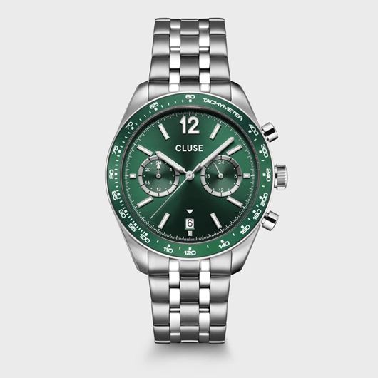 Foto de Reloj Cluse Aravis Dual Timer Acero, Verde, Color Plata