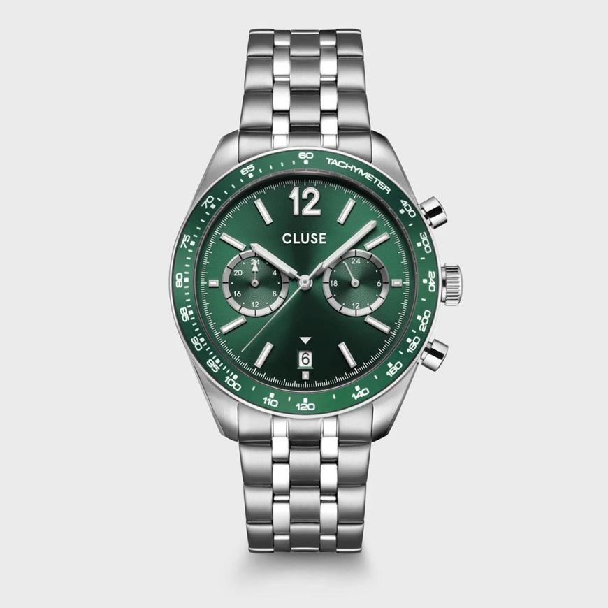 Picture of Reloj Cluse Aravis Dual Timer Acero, Verde, Color Plata