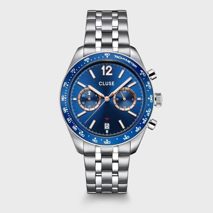 Picture of Reloj Cluse Aravis Dual Timer Acero, Azul, Color Plata