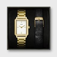 Foto de Reloj Cluse Fluette en caja de regalo, acero, color dorado y correa de piel de lagarto negra.