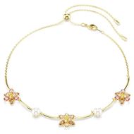 Foto de Collar Idyllia Perla de cristal, Tallas mixtas, Flor, Multicolor, Baño tono oro