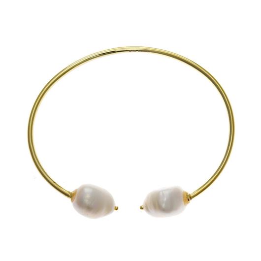 Foto de Pulsera caña plata baño oro con dos perlas