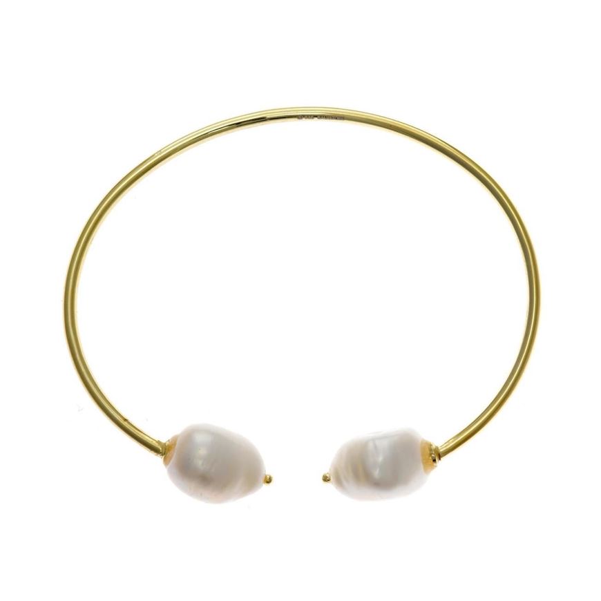 Foto de Pulsera caña plata baño oro con dos perlas