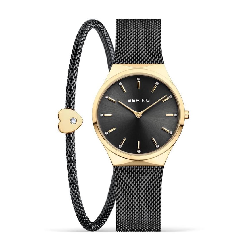 Foto de Set Reloj Bering Classic 31mm esfera negra tornasolada y pulsera corazón