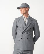 Foto de Americana cruzada slim fit desestructurada en franela elástica gris medio a rayas diplomáticas