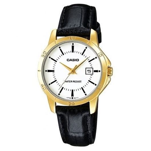 Foto de Reloj Casio mujer correa piel negra y esfera blanca