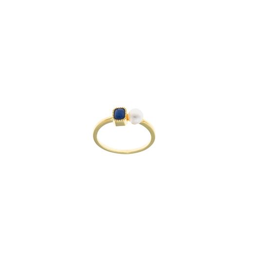 Foto de Sortija plata chapado dorado lapislazuli rectangulo perla