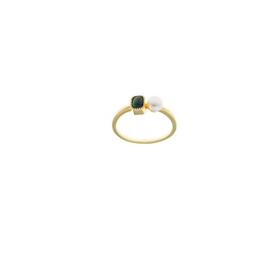 Foto de Sortija plata chapado dorado malaquita rectangulo perla